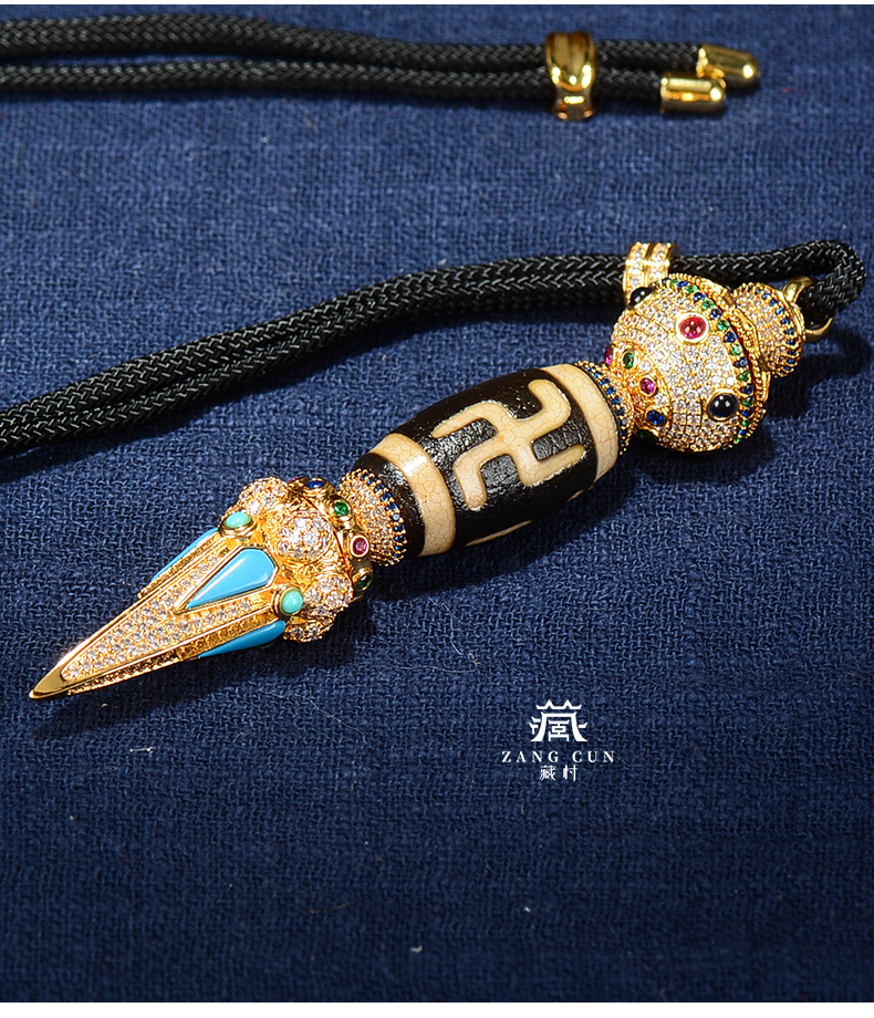 藏村925银金刚杵吊坠女潮本命年降魔杵项坠情侣款镶嵌宝石坠子护身符