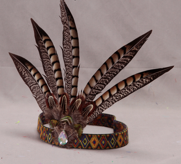 新款印第安羽毛头发饰野鸡毛头饰非洲夸张酋长帽走秀表演舞台道具侧面
