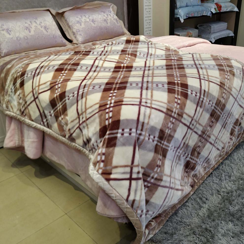 美雅毛毯毛毯双层同花春秋毯24kg150x200格子杏150x200