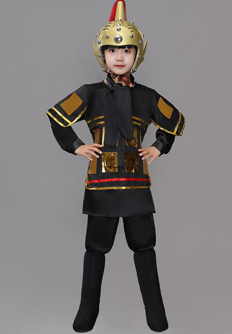 演义服装古装盔甲兵士兵演出服花木兰古代士兵岳飞将盔甲 黑色衣服 将