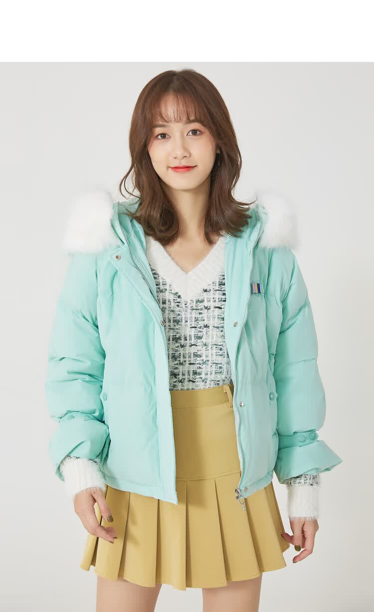 ief/爱依服羽绒服女短款2019冬季新款韩版宽松时尚毛领连帽外套0601f
