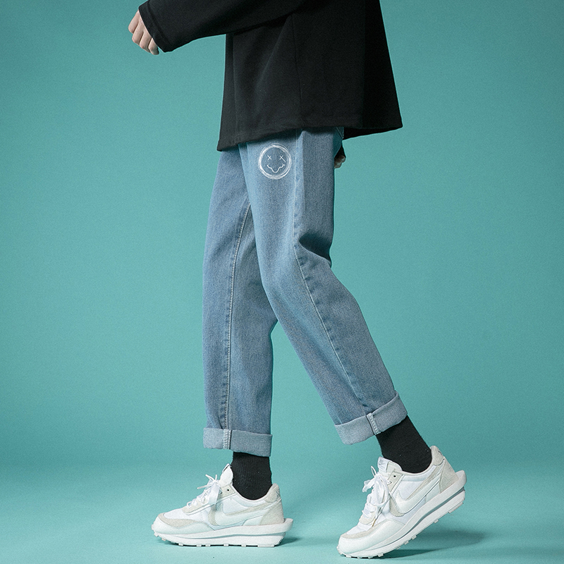 夏季薄款初中生牛仔裤男孩13青少年高中生宽松直筒长裤12-15岁中学生