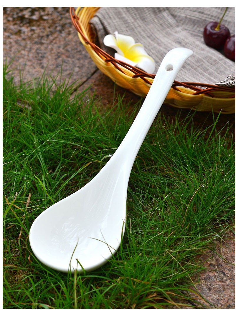 汤勺陶瓷家用盛汤大勺子大汤瓷勺木勺子大号长柄粥勺稀饭勺陶瓷勺汤勺