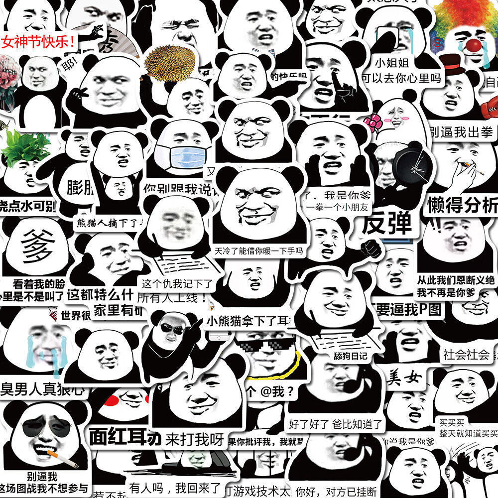 1000张网红邵雨轩郭老师小杨哥岚语权律二熊猫头沙雕表情包贴纸56张