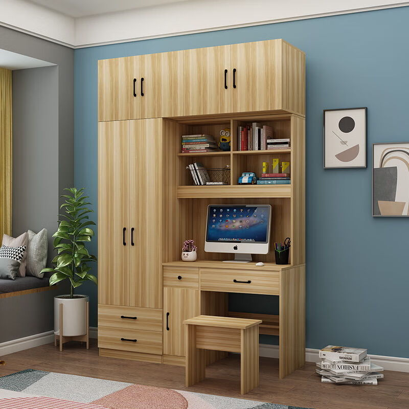 梓椿衣柜书桌一体小户型卧室学生电脑桌写字台带书柜家用组合升级款长