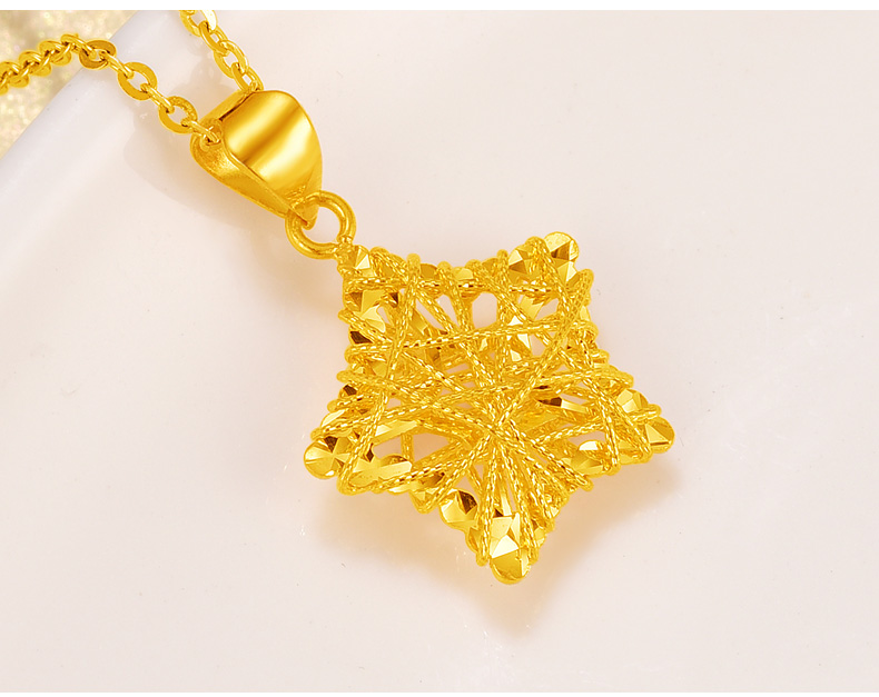 老凤凰黄金项链女5硬金吊坠999足金星星项链转运珠拉丝黄金五角星足金