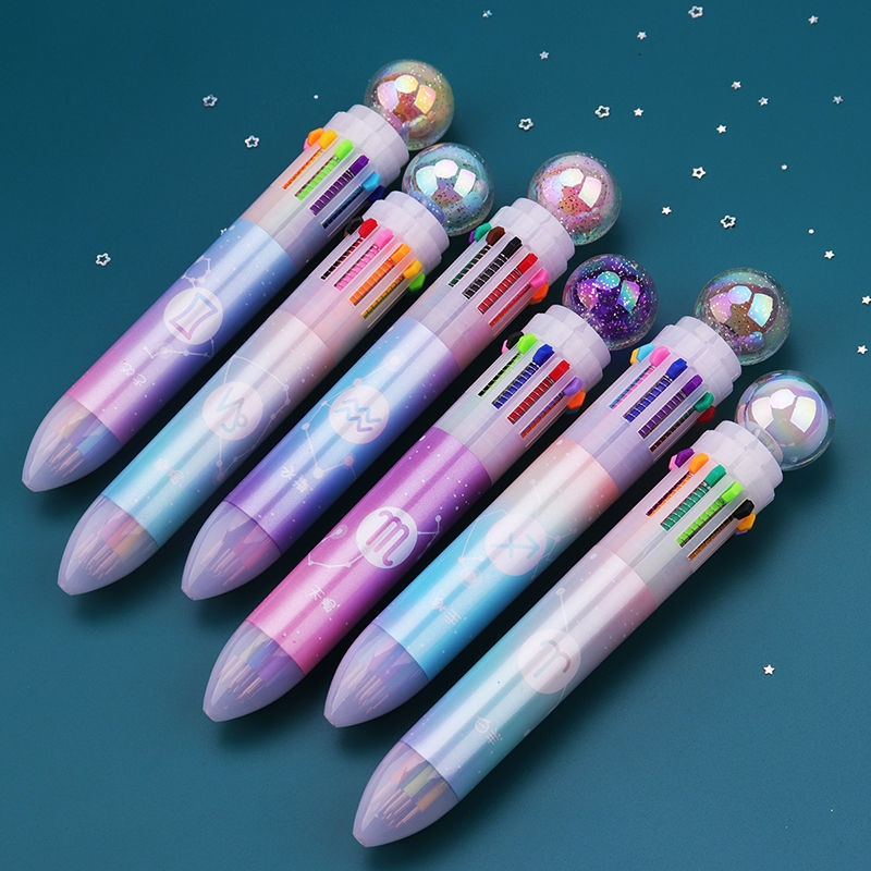 晨光12星座圆珠笔12色多功能按动笔学生彩色圆珠笔多色原子笔批发樱桃