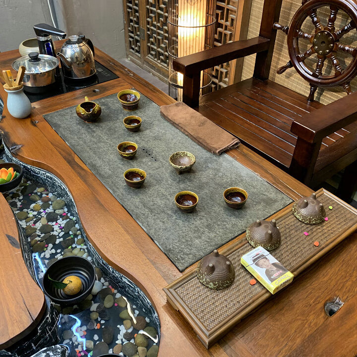 茶桌椅组合办公室老船木流水茶台功夫茶几家用泡茶桌茶具套装一体16米