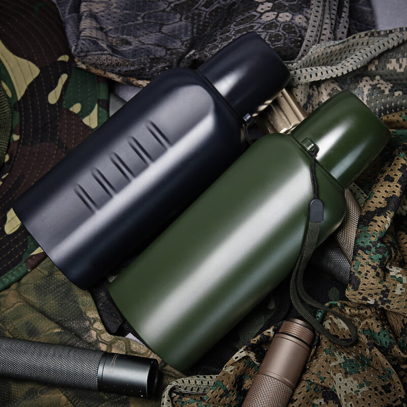 户外军迷用品携带水壶用具车载水杯大容量不锈钢保温水壶军绿500ml