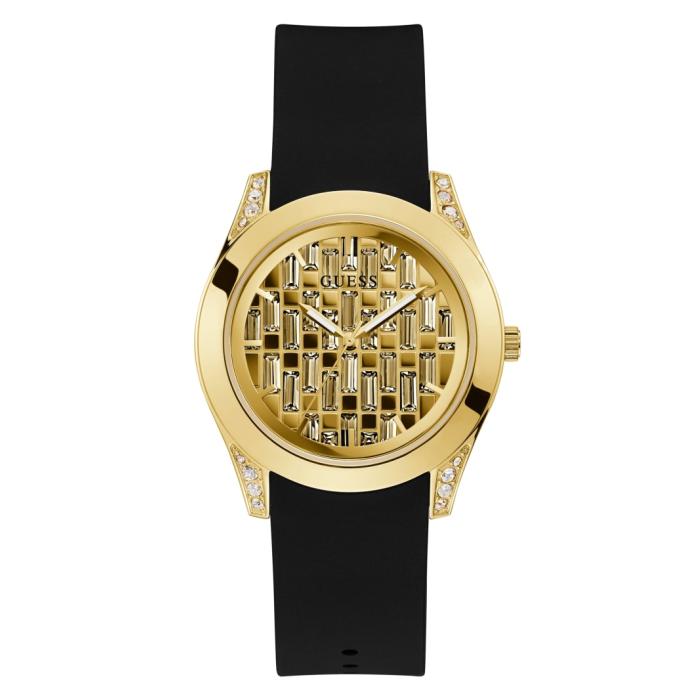 盖尔斯guess女士手表石英腕表指针圆形长方形水钻金色表盘27mm生活