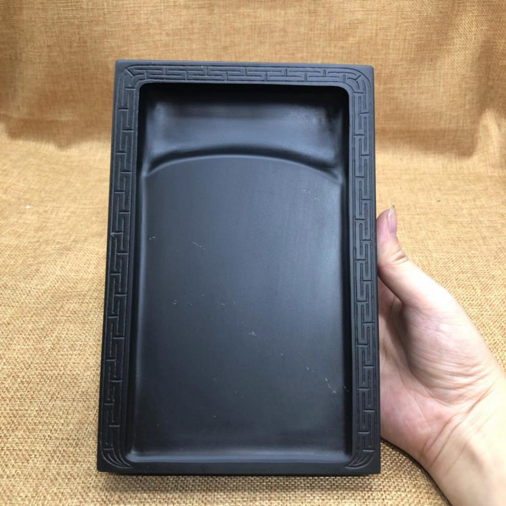 归鸿 歙砚老坑精品端砚书法学生手工八寸天然原石带盖大如意素砚台 深