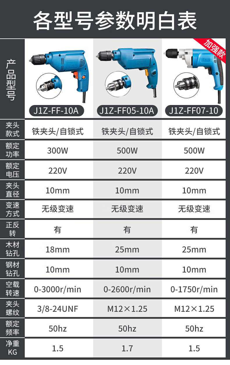 东成手电钻家用电动螺丝刀j1zff0510a铁夹头正反转调速500w大功率电钻