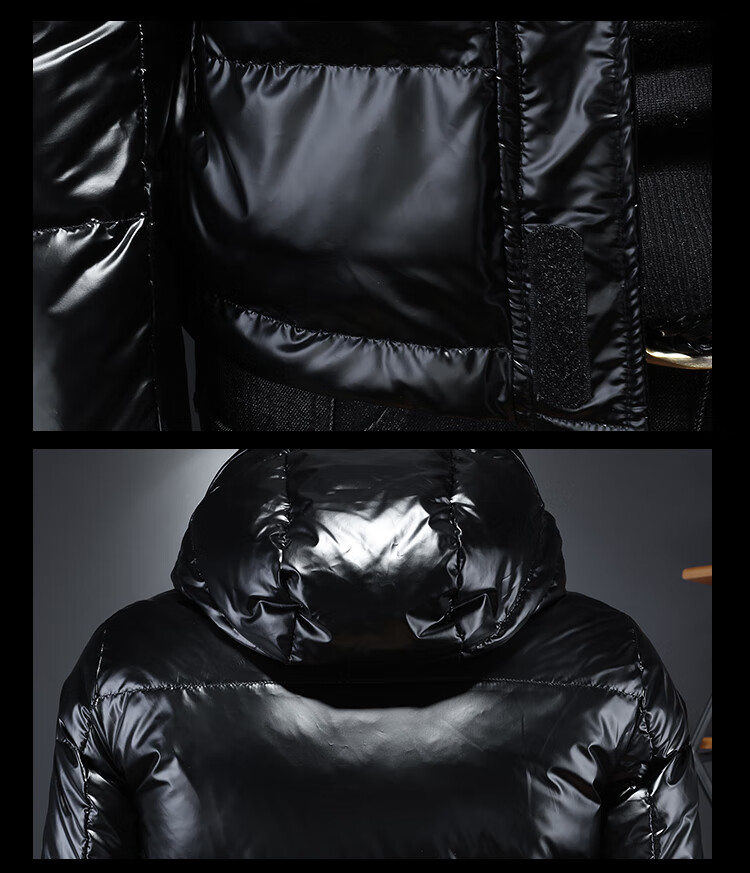 酷奇酷琦双g家2022高端冬季白鸭绒黑色连帽亮面时尚羽绒服欧货休闲