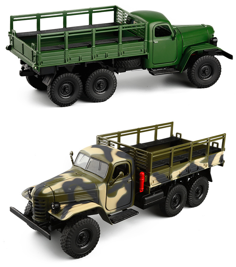 解放ca30军事模型卡车运输合金车模声光开门金属玩具儿童玩具车亚军黄