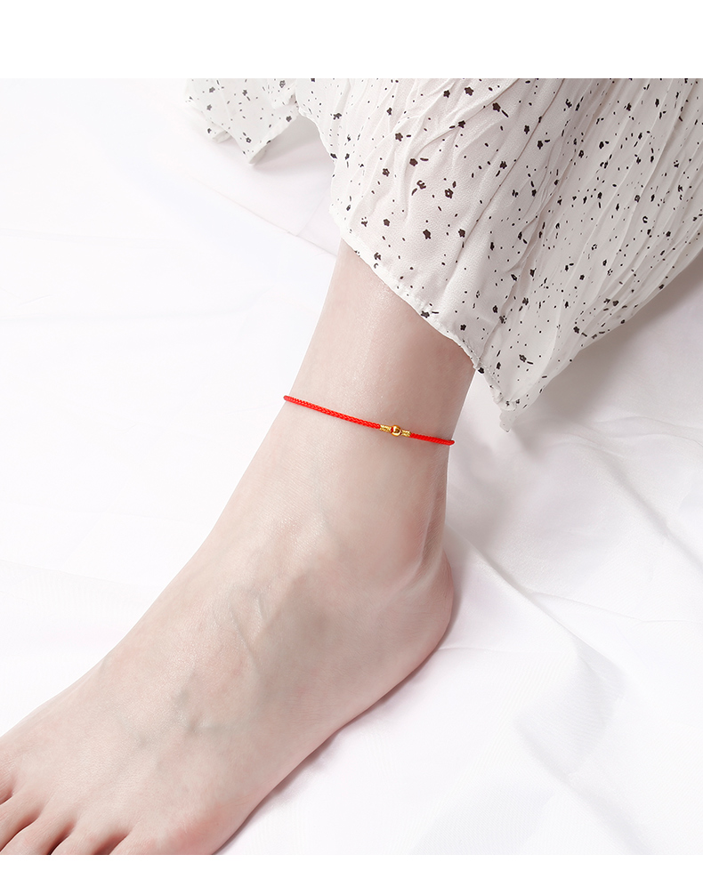 红绳手链古风本命年脚绳小金珠简约手工编织男女款情侣手绳脚链可调节
