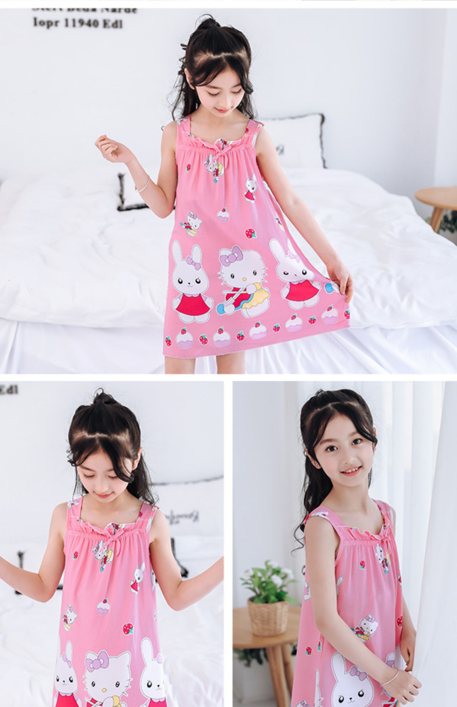 女童睡裙夏季薄款棉绸公主吊带裙儿童裙子小女孩无袖睡衣家居服 ddx