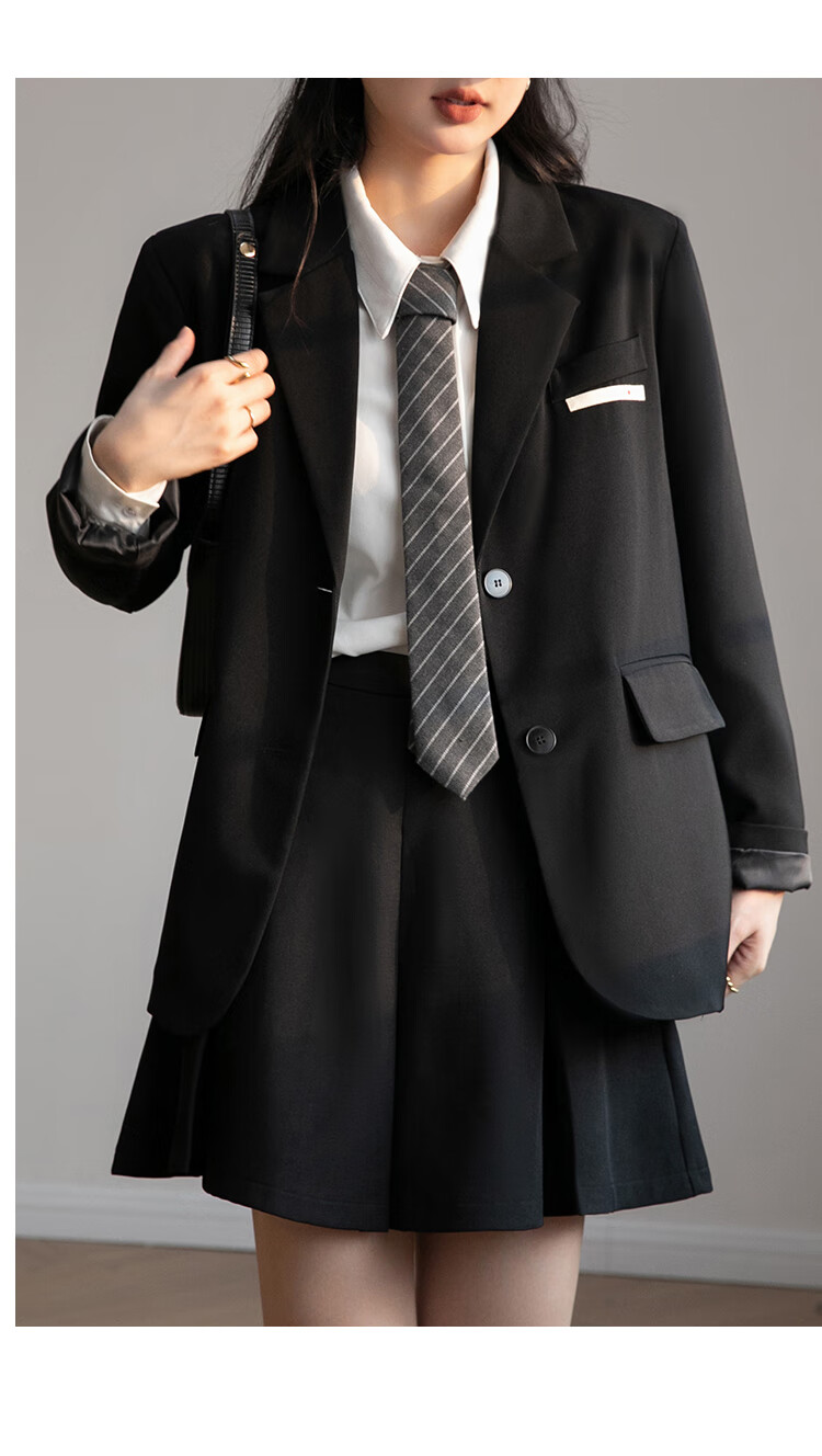 萌阅 女生小西装套装学生小个子短款女2022年新款秋装英伦学院风百褶