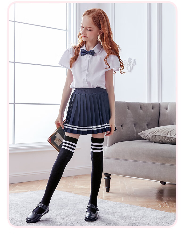 南极人官方女童长筒袜儿童小学生礼服白袜中筒幼儿宝宝黑白校服袜足球