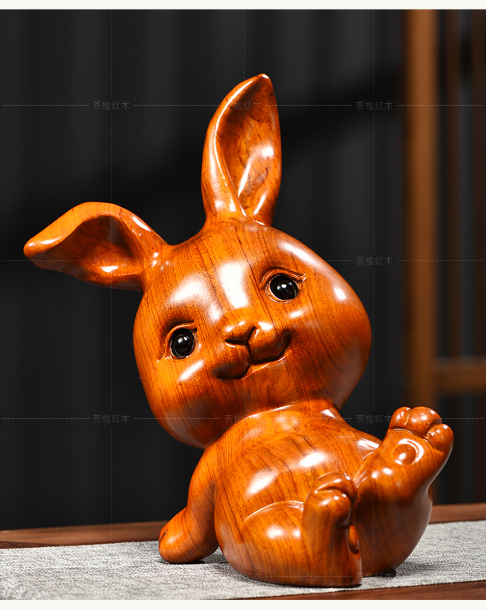 荟楹木雕摆件小兔子实木头雕刻动物生肖可爱女孩生日礼品桌面办公摆设
