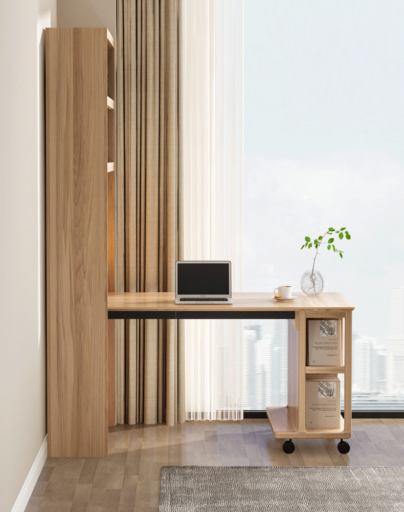 书柜组合家用转角电脑桌书架写字台多功能隐藏式办公桌 折叠书桌书架