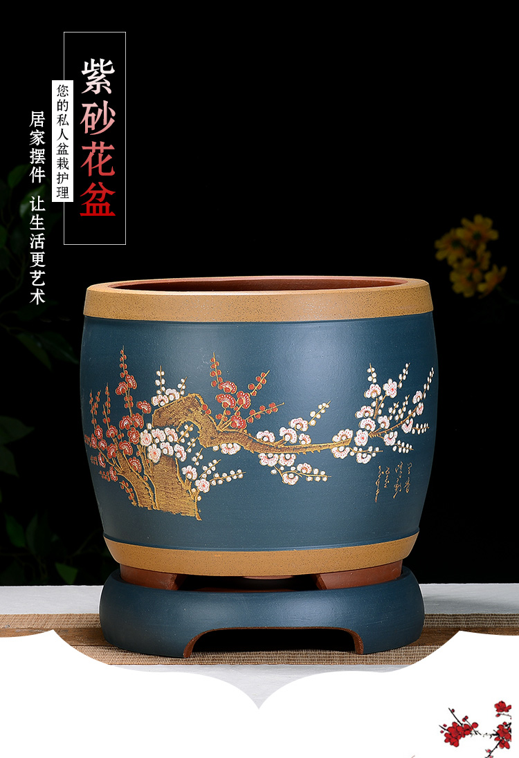 特大紫砂花盆兰花盆君子兰盆景盆栽花卉带托盘陶瓷盆吊兰花专用盆喜鹊