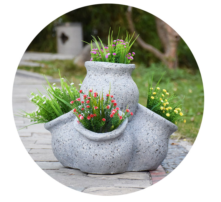 户外花盆花园庭院别墅欧式简约复古花缸摆件园林景观雕塑装饰小品 圆