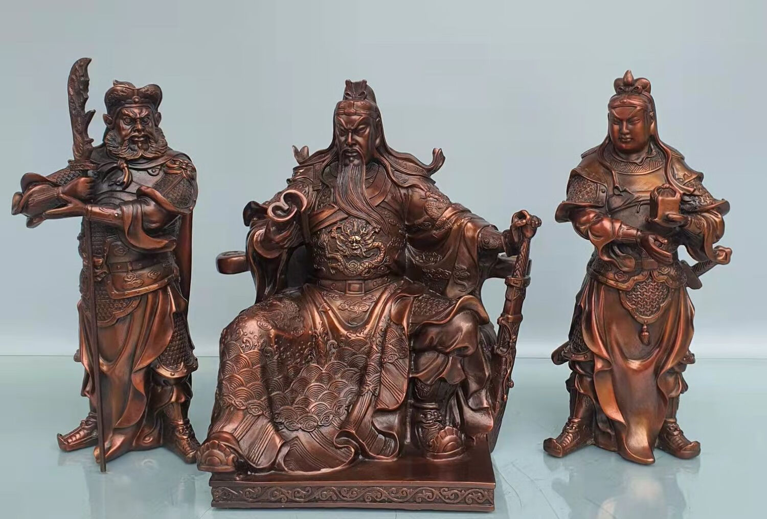 喵末纯铜看书关公像夜读春秋坐文关公看书周仓关平一套武财神爷像关羽