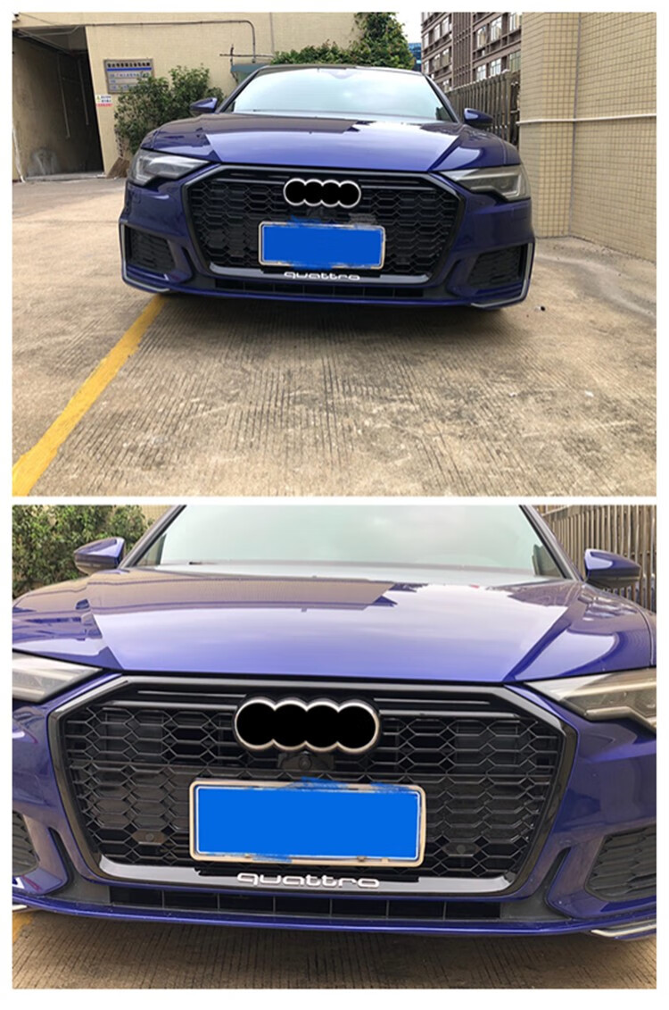 适用于12-22款奥迪a6改装rs6包围前保险杠蜂窝中网黑武士中网格栅 23