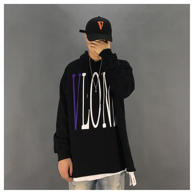 vlone街头潮牌大v字母破坏毛边oversize宽松大码男女同款连帽卫衣