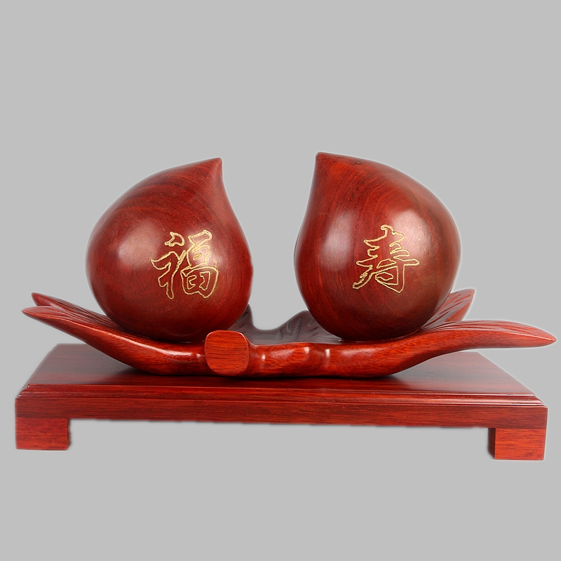 木雕东阳红木福寿桃祝寿生日送礼雕刻家居装饰木雕工艺品实木桃子摆件
