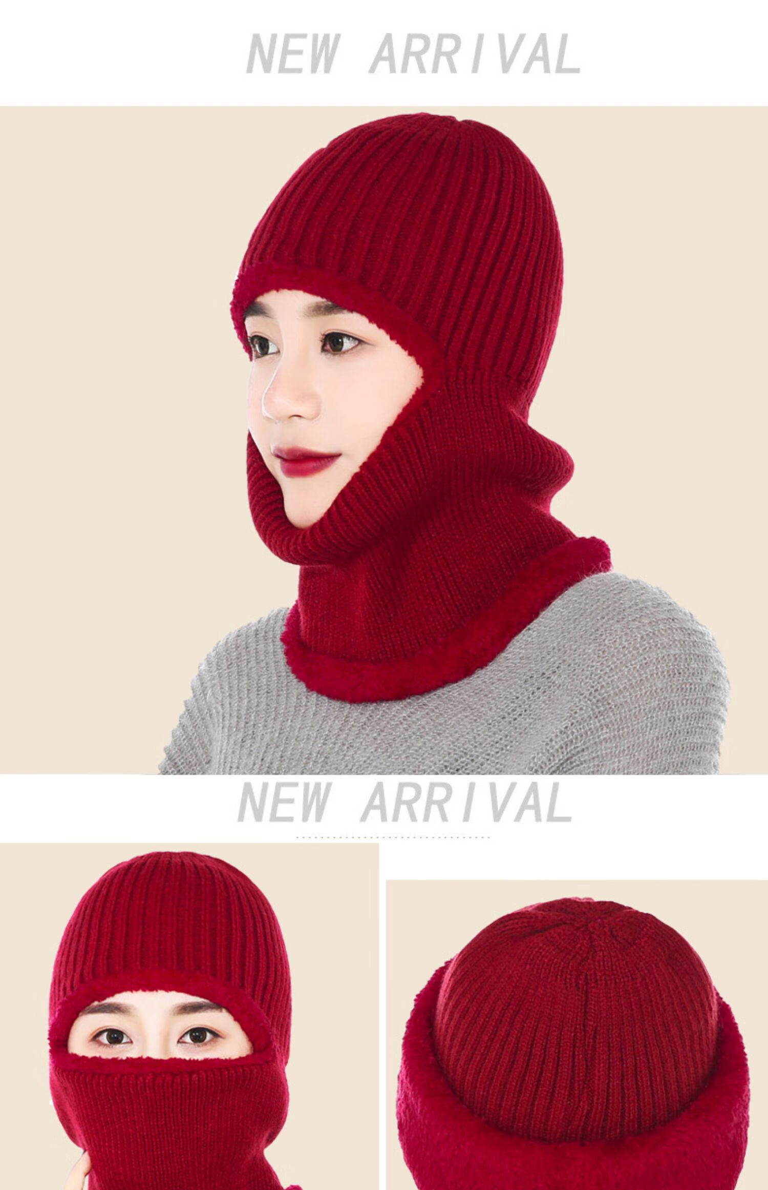 头帽帽子男士冬季骑车防风帽女针织套头帽围巾一体防寒头套冬天保暖帽