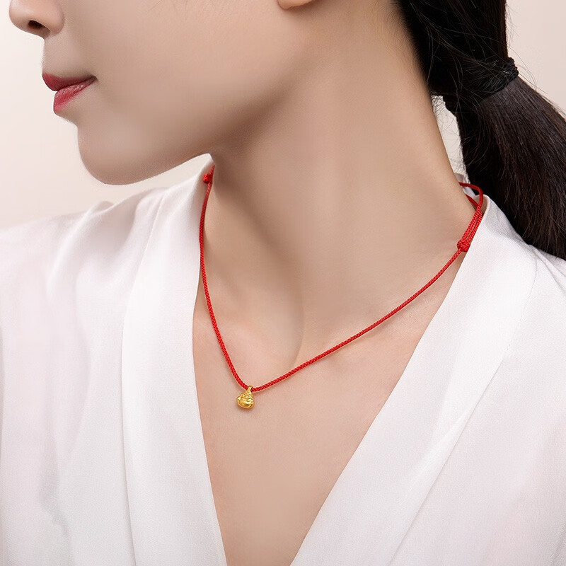 鑫万福 黄金弥勒佛吊坠999足金笑佛本命年红绳项链 约0.16g