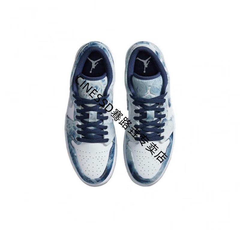 【官方旗舰自营店】 low水洗丹宁 牛仔蓝低帮篮球鞋情侣板鞋休闲鞋 乔