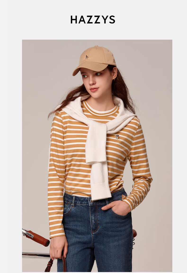 HAZZYS Women's Striped Long-Sleeve T-Shirt ABTSE0BCX01, Navy Blue NV, 165/88A40 4