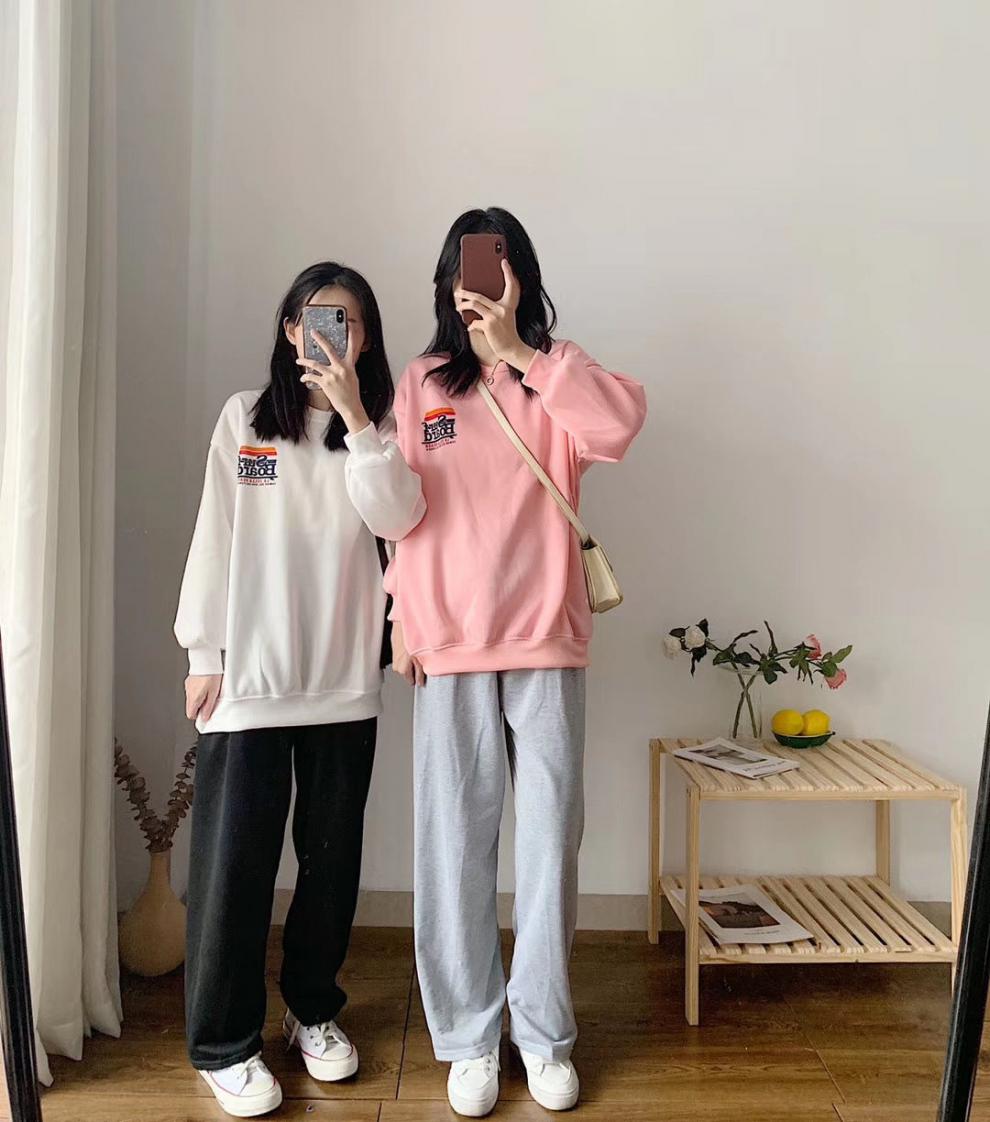 卫衣女春秋新款套装学生韩版宽松原宿风印花卫衣 休闲九分裤套装潮