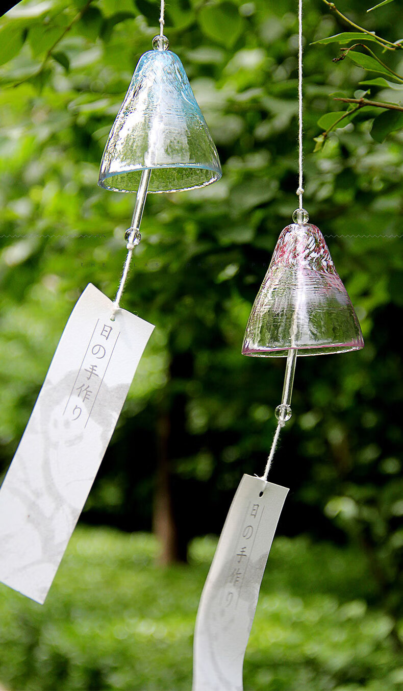 日式玻璃风铃家居装饰津轻创意风铃石冢硝子彩绘挂饰和风手工风铃粉红