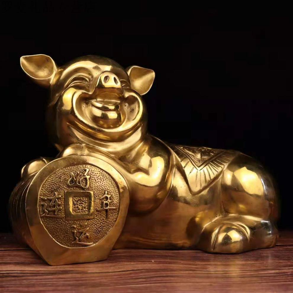 vakada轻奢品牌金猪摆件纯铜富足美满猪生肖猪拉元宝客厅桌面装饰大号