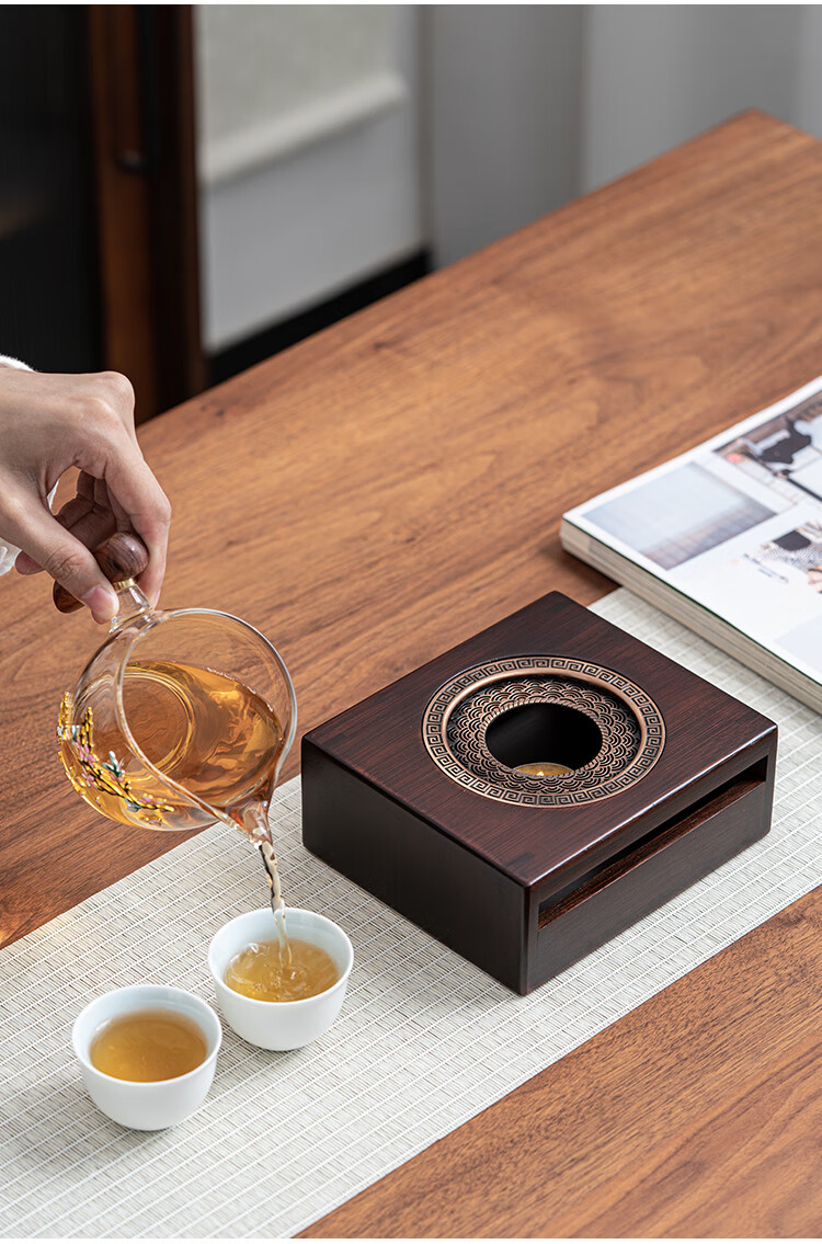 竹制温茶器蜡烛底座茶炉居家办公泡茶暖茶温酒器无烟蜡烛台复古色竹制