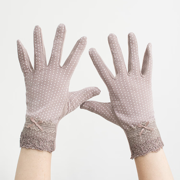 防晒手套女防护夏天春秋季骑行开车防滑长短款棉蕾丝薄款户外 灰色