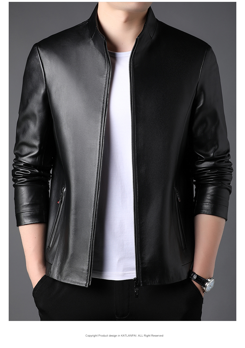 恒源祥真皮皮衣男士立领纯色休闲保暖潮流男装上衣绵羊皮皮夹克男单皮