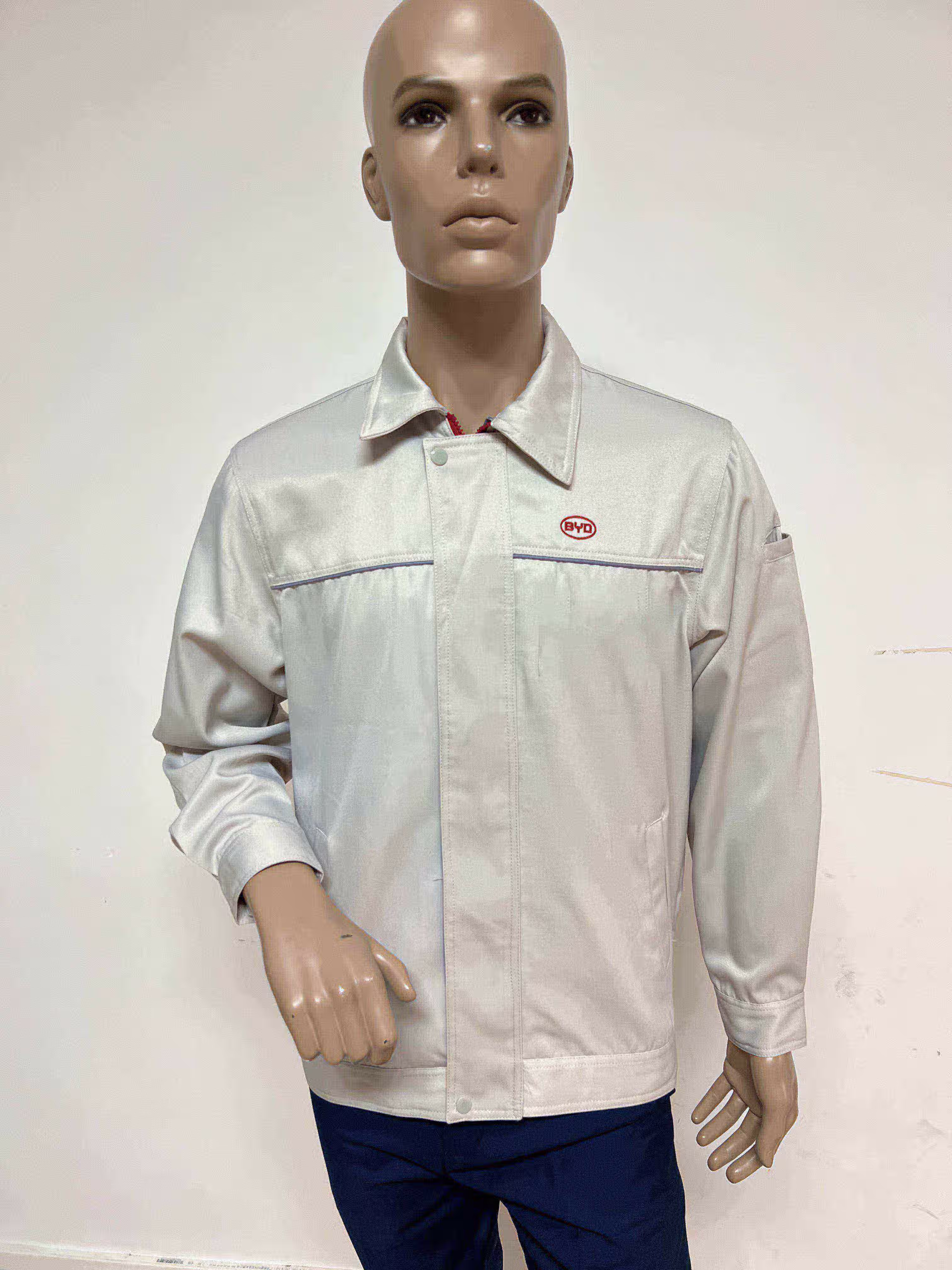 比亚迪工衣外套秋冬季工作服长袖人员春秋季男女工装米白色byd夹克 米