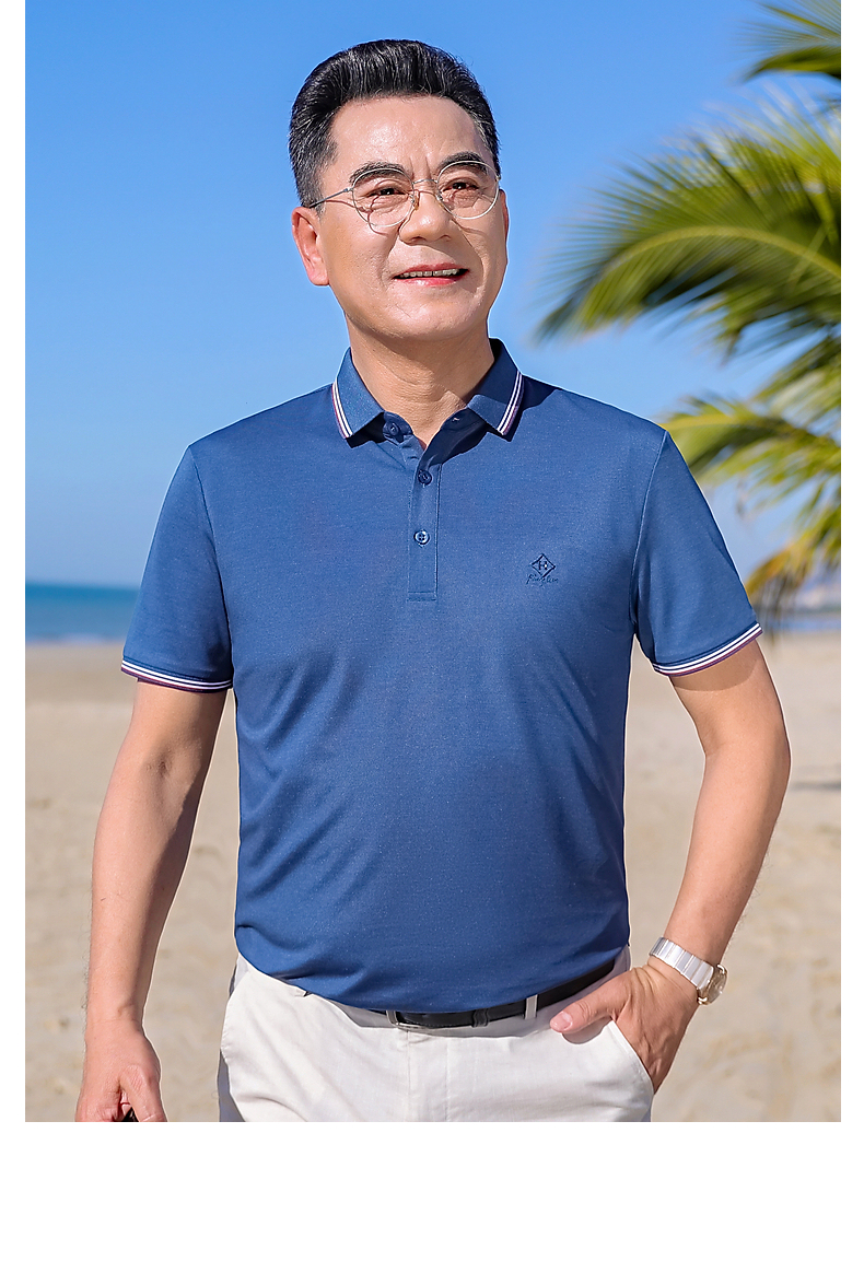 含桑蚕丝短袖t恤男爸爸装夏装体恤中年男士休闲冰丝polo汗衫中老年