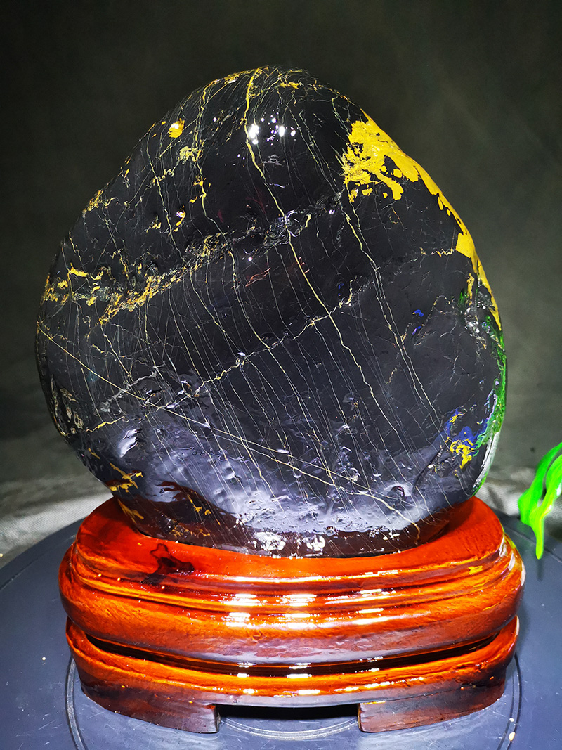 知茗天然金纹石原石材摆件三江奇石家居桌材画面石观赏石头客厅风水