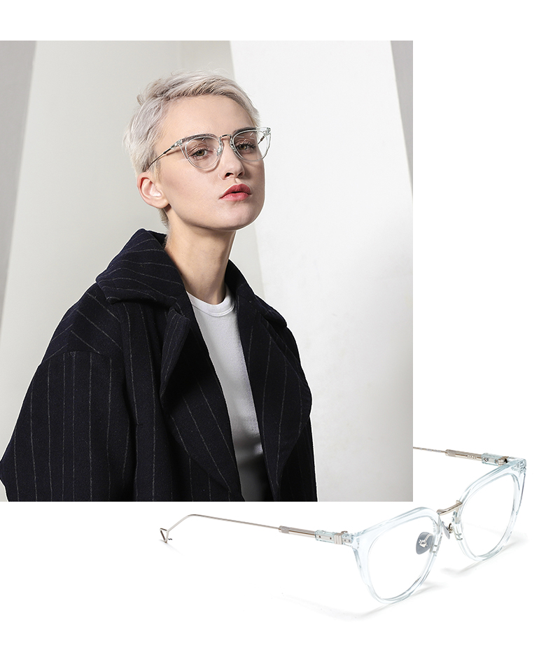 haze眼镜celle板材时尚猫眼款光学镜框男女中性透明