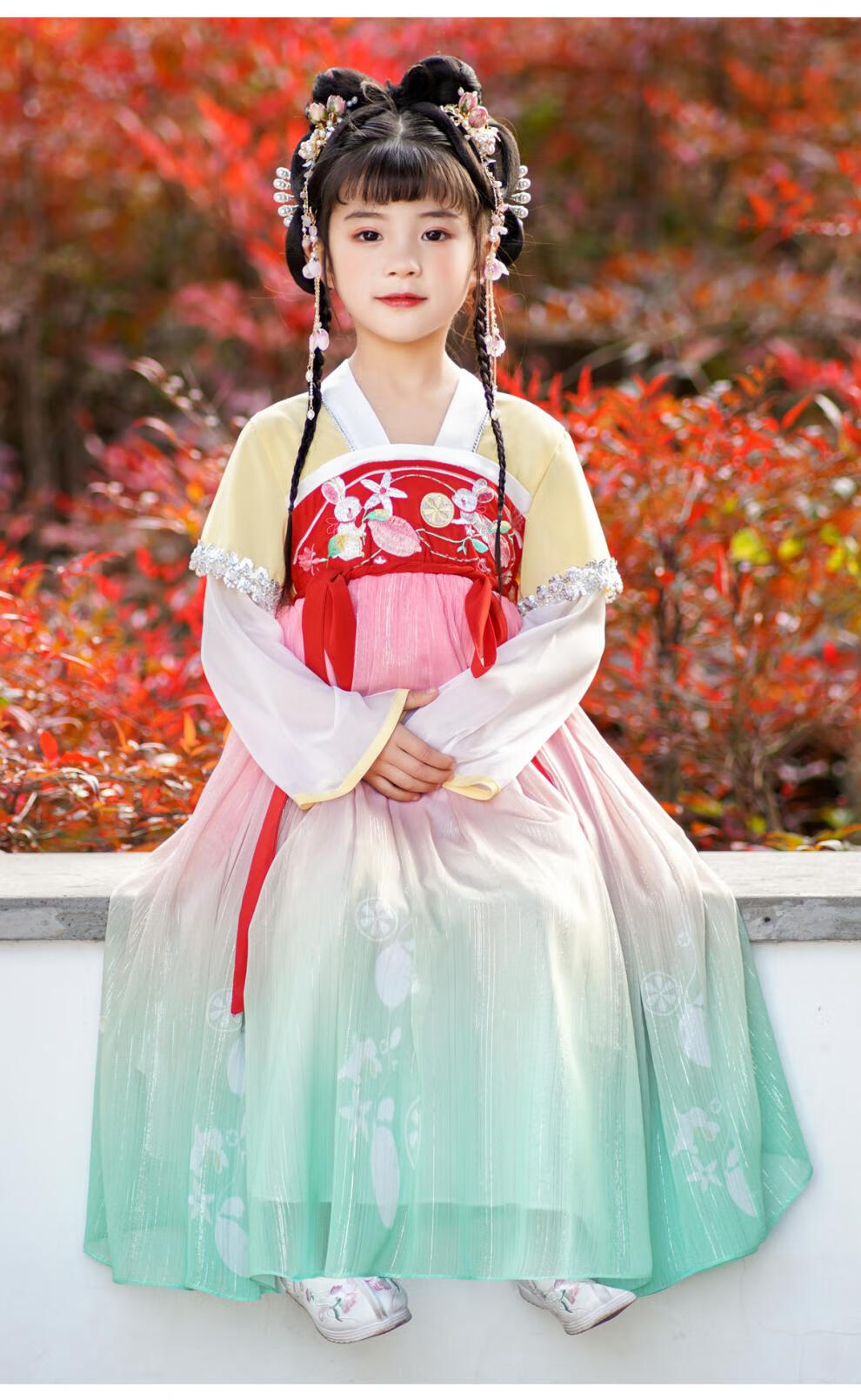 皮尔卡丹品牌童装5812岁女童汉服春装中国风2022超仙古装春秋儿童装