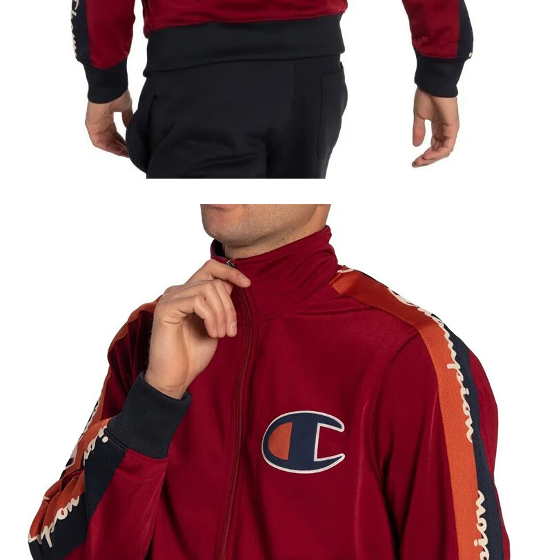 冠军champion草写植绒串标男女情侣潮流休闲拉链立领夹克外套蓝色s