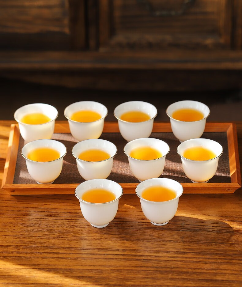 羊脂玉茶具套装羊脂玉白瓷品茗杯描金功夫茶杯家用茶具套装陶瓷单杯