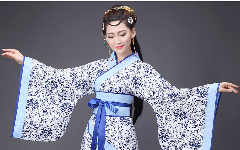 古装女唐装汉服正规双绕曲裾表演服写真仙女襦裙礼演出服装 花色白裙