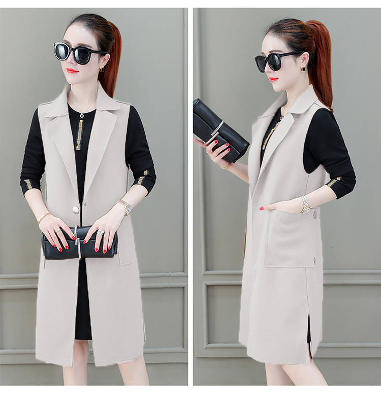 中长款马甲女2020春秋新款无袖毛呢马甲背心开衫时尚百搭韩版中长款