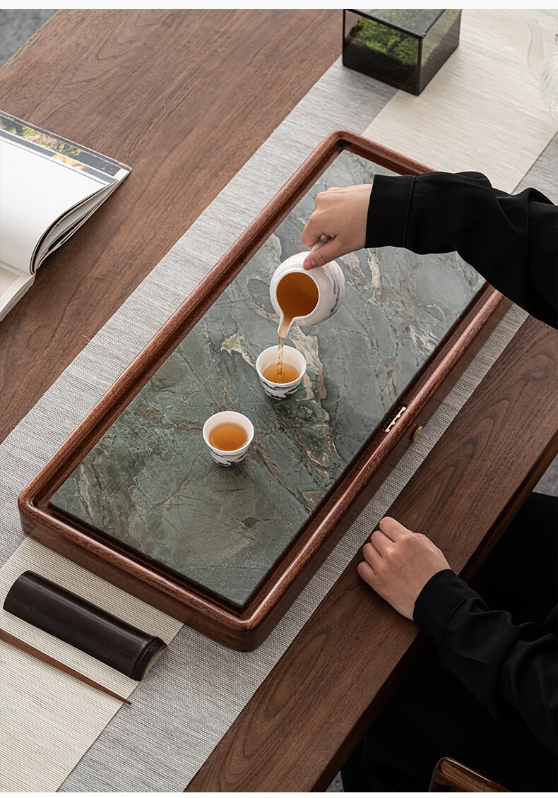 苏氏陶瓷sushiceramics九龙壁花梨实木茶盘可干泡可排水功夫泡茶台